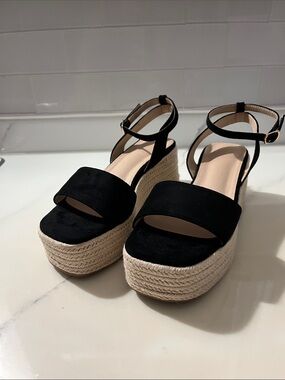 Amazon Black Platform Espadrille Wedge Sandals with Ankle Strap